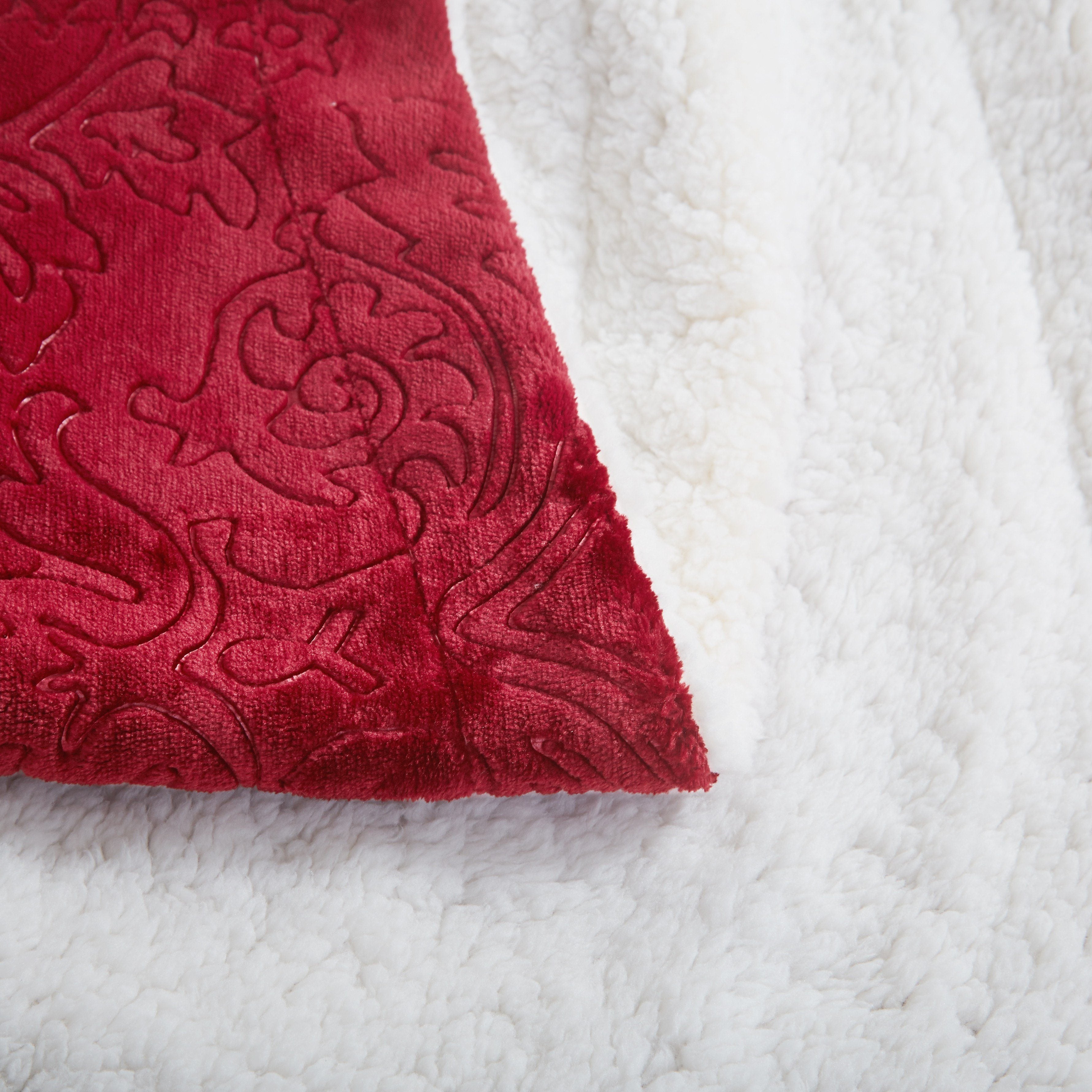 Tache Solid Embossed Merlot Red Reversible Sherpa Throw Blanket (62087)
