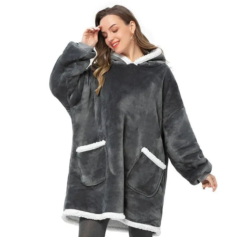 Fashion Winter Oversized Hoodie Women Sweatshirt Hooded Bathrobe Coats Blanket With Sleeves Fleece Christmas TV Blanket Warm Blank Flannel Hoodie Cozy Plush Blanket Hooded Blanket Design Hoodie For Men Women